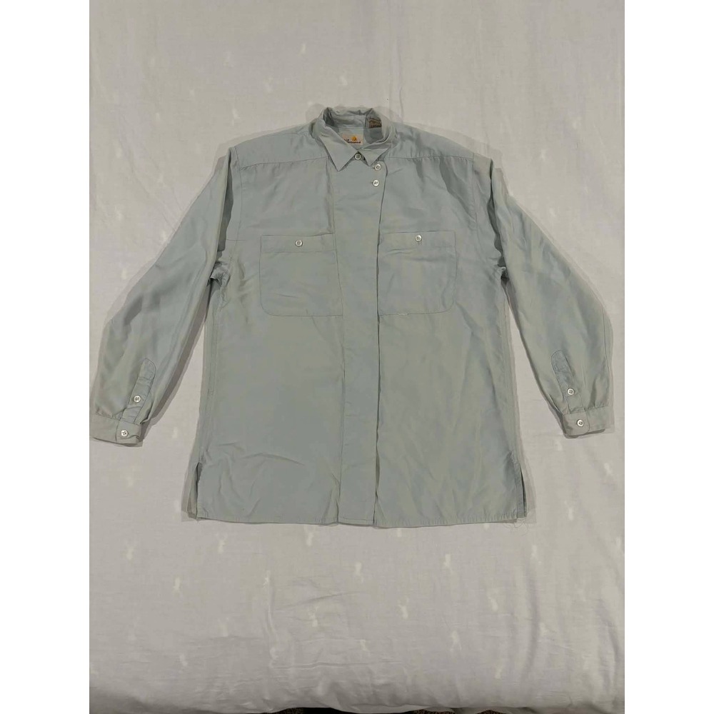 Liz Claiborne Womens Size 10 Light Blue‎ Rayon Collared Button Front Shirt